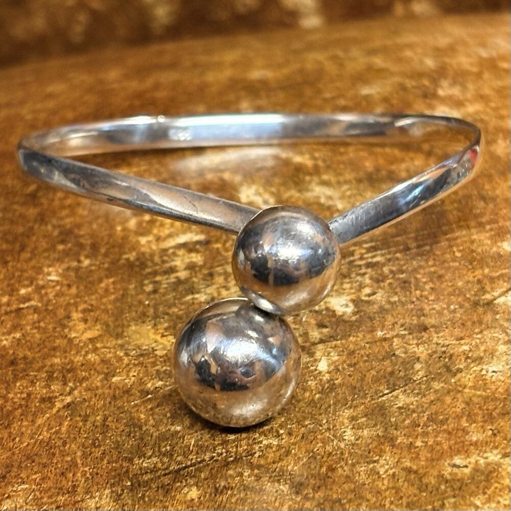 Sterling Silver Torque Bracelet w/ Double Ball/Bypass Vintage